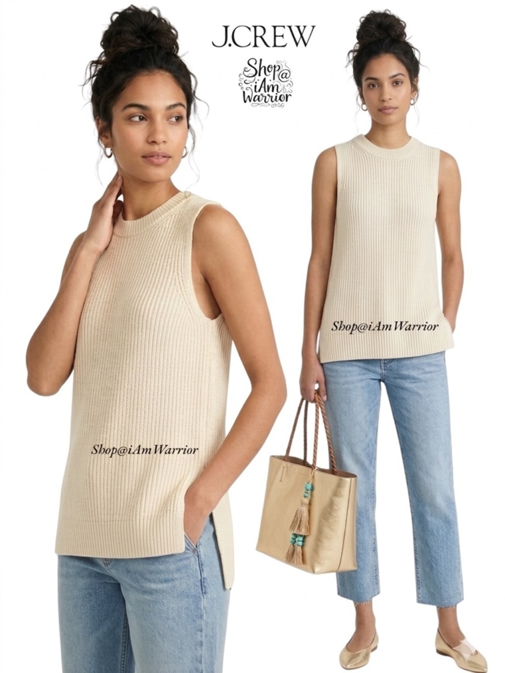 J.Crew sleeveless ribbed tunic sweater in cream *shop@iamwarrior